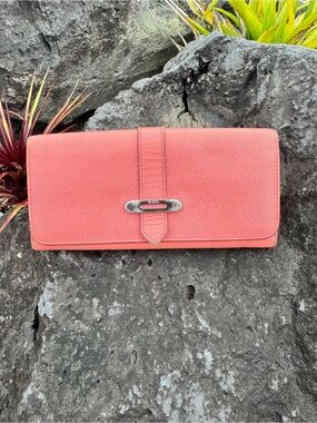 Tod’s Coral Pebbled Leather Continental Wallet with COA